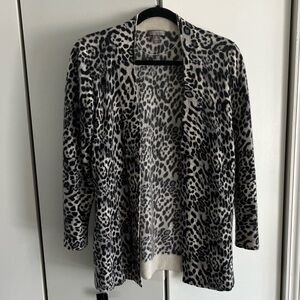 Charter Club Leopard Cheetah Print Cardigan 2-ply Cashmere